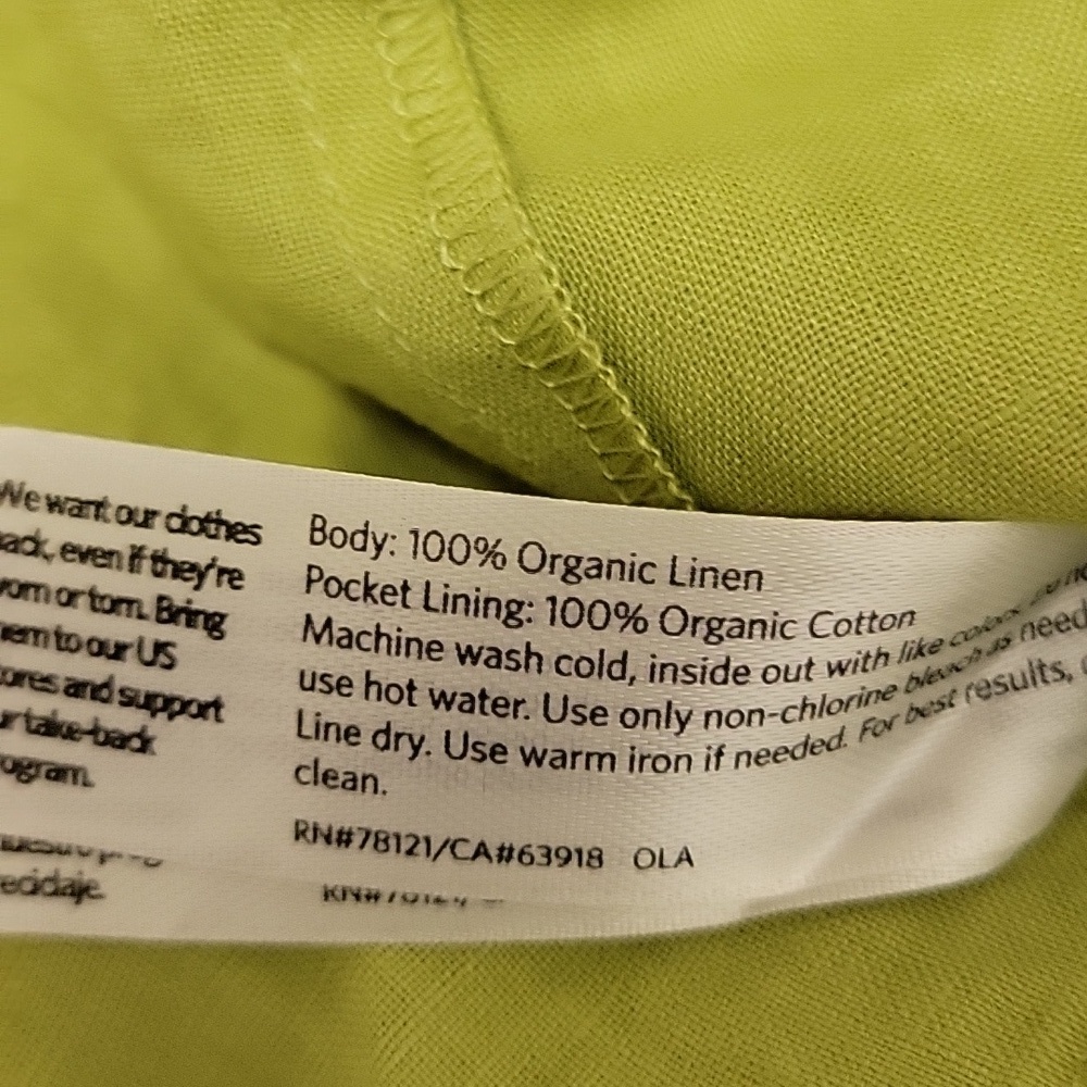 Eileen Fisher Lime Green Organic Linen Dress Sz Medium Gorpcore Pockets - Picture 8 of 8